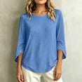 thumbnail image 5 of ClodeEU Women's Crew Neck 3/4 Sleeve Blouse,Solid Casual Loose Fit Basic Top Light Blue,Women's Plus S, 5 of 7