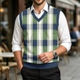 thumbnail image 3 of Dwellite Mens Plaid Sweater Vest Casual Sleeveless Knit Pullover V Neck Business Office Fall Winter Sweaters Green 4XL, 3 of 7
