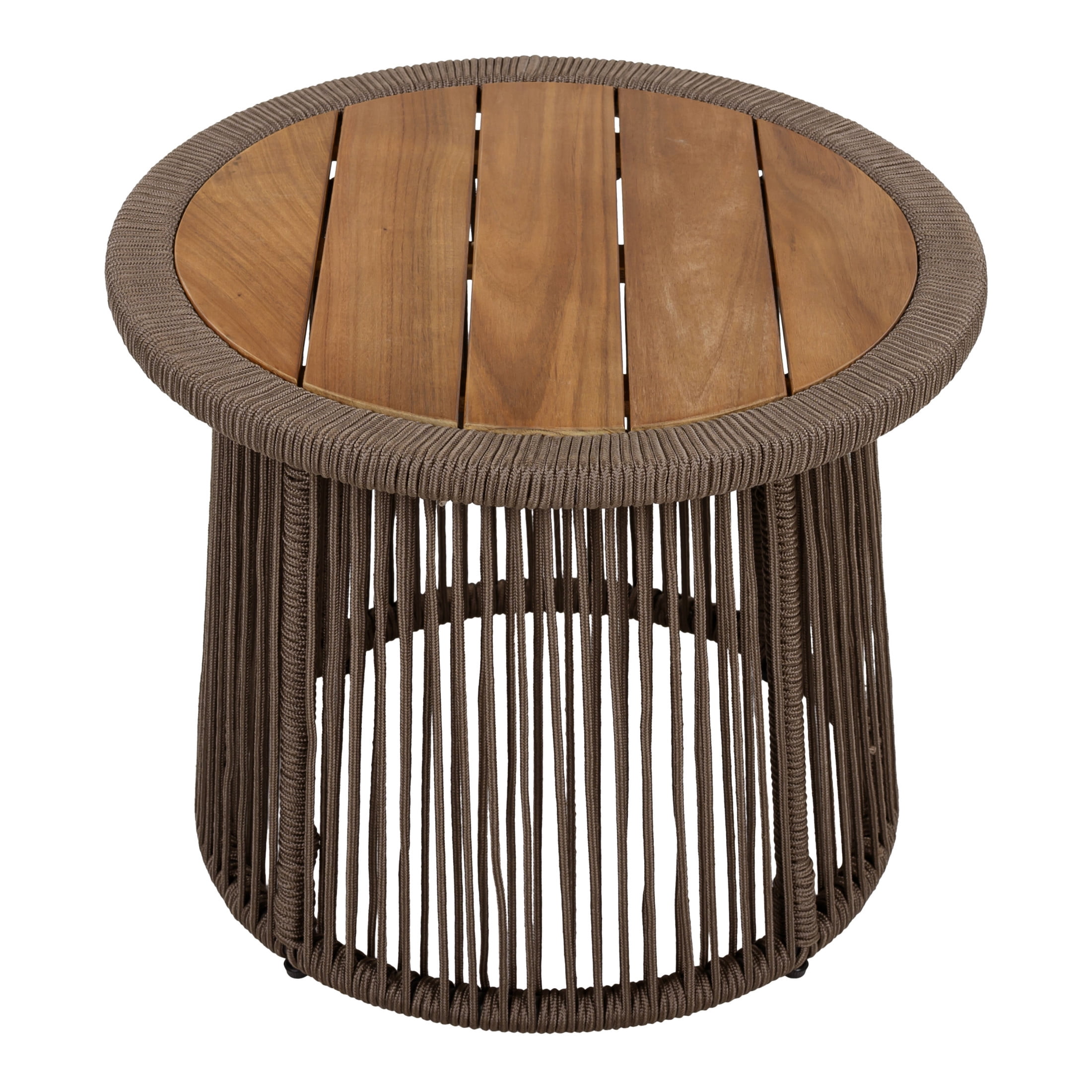 Christopher Knight Home Conical Round Wood Side Table with Rope Frame, Weather-Resistant, Dark Beige