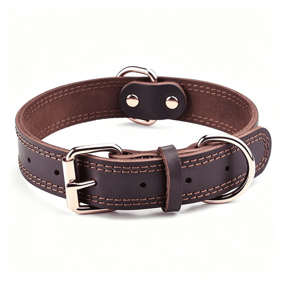 GASTROPOD Genuine Leather Dog Collar,Heavy Duty Wide Dog Collar for Small,Medium,Large and Extra Large Dog (L: 1.2" Wide for 17"-23" Neck,Dual Stitch-Brown)