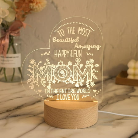 

Mother s Day Christmas Thanksgiving Gift Acrylic Night Light With Wooden Base Personalized LED Night Light Lettering Quotation