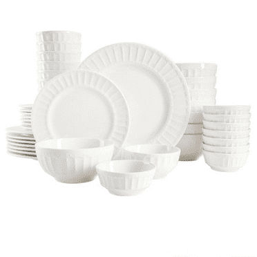 Porcelain Dinnerware Set, Service for 8 (40pcs), White (Embossed)