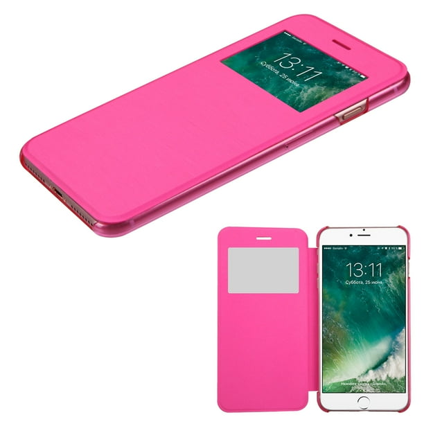 Insten Ultra Slim Fit Leather Case Cover With Window For Iphone Se Se2 Iphone 8 Iphone 7 Hot Pink Walmart Com Walmart Com
