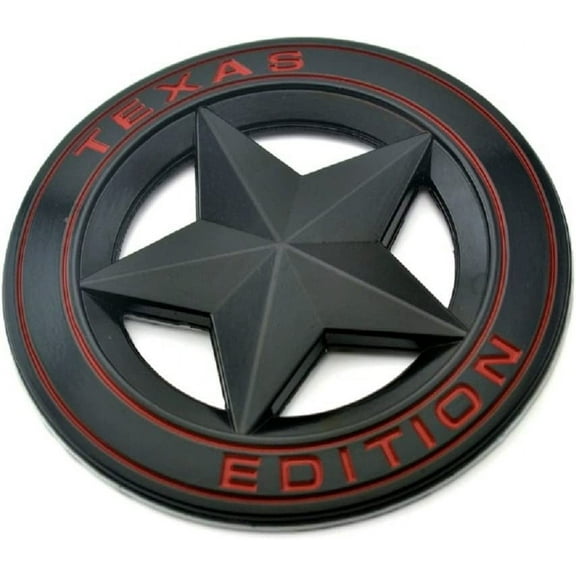 Muzzys Texas Edition Star BLACK and Red Round 3" Shield Emblem Universal Stick On FITS Tundra, Tacoma, F150, Silverado, Titan, Hood, Door, Tailgate, Grille, Fender, etc
