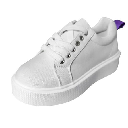 

XINSHIDE Shoes Ladies Fashion Solid Color Leather Lace Up All Match Platform Casual Fashion Shoes