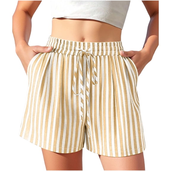 Admvng Womens Casual Striped Shorts Drawstring Waist Everyday Wear