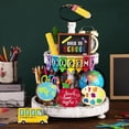 thumbnail image 1 of Clearance Items,npkgvia Serving Trays,Kitchen Faucets,14pc Of Back To School Layered Tray Decoration Wooden Crafts School Decoration Hollow Welcome School Bus Dining Table Decoration,Trays,Black, 1 of 5