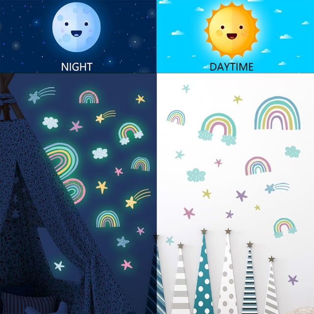 Pegatinas de pared de estrellas arcoíris | Bonitas calcomanías de PVC con dibujos animados para dormitorio y sala de estar | Diseño impermeable de estrellas arcoíris