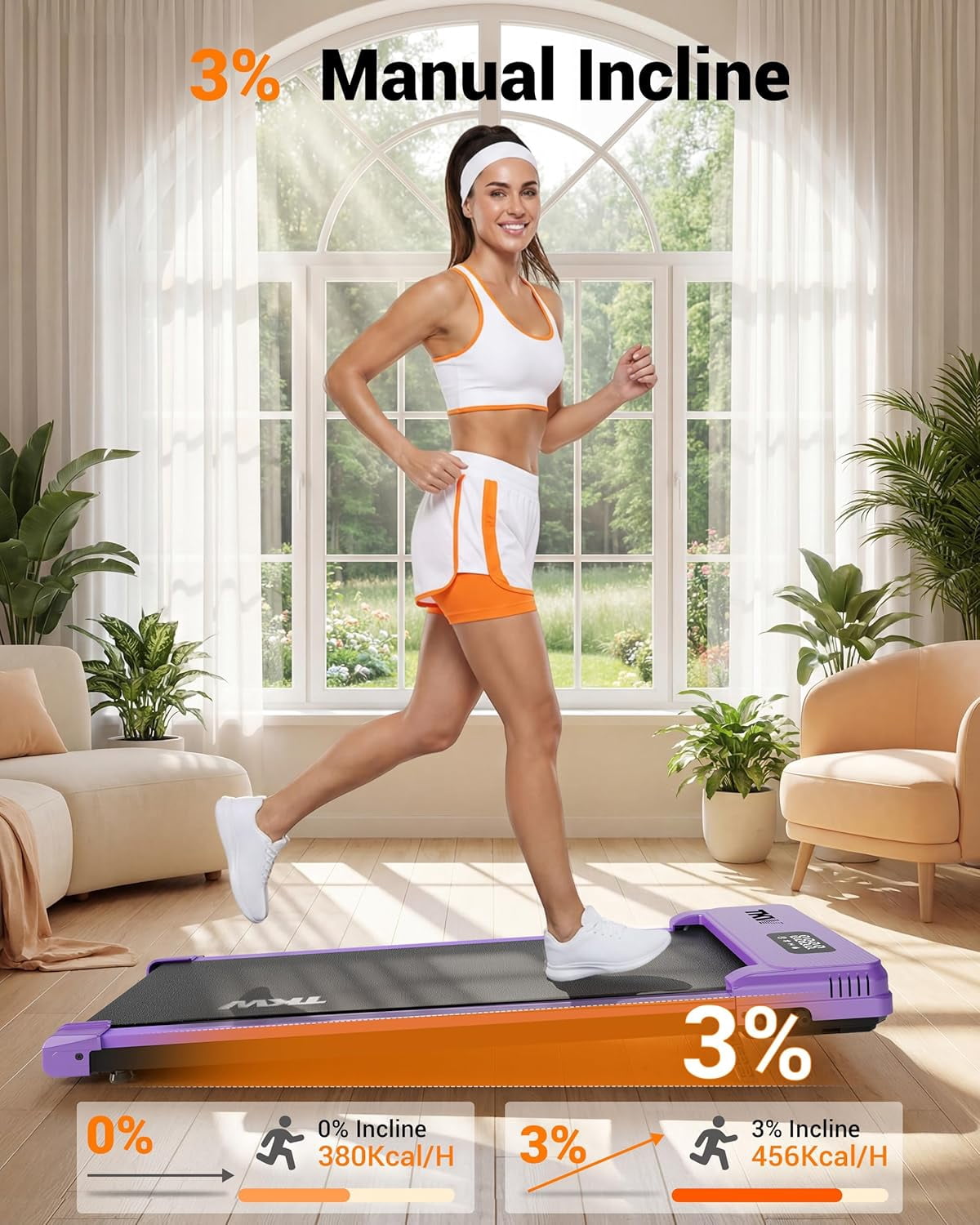 TKW Under Desk Walking Pad Treadmill, Portable Compact walkingpad treadmill for Apartment & Small Space Home Fitness, 200 lbs Capacity walk pad Walking Pad, Purple