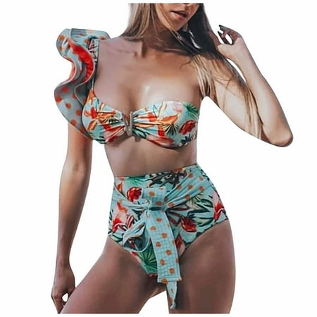

VKEKIEO Two-Piece Sets Swimsuit Sport Bra Style Padded Orange S