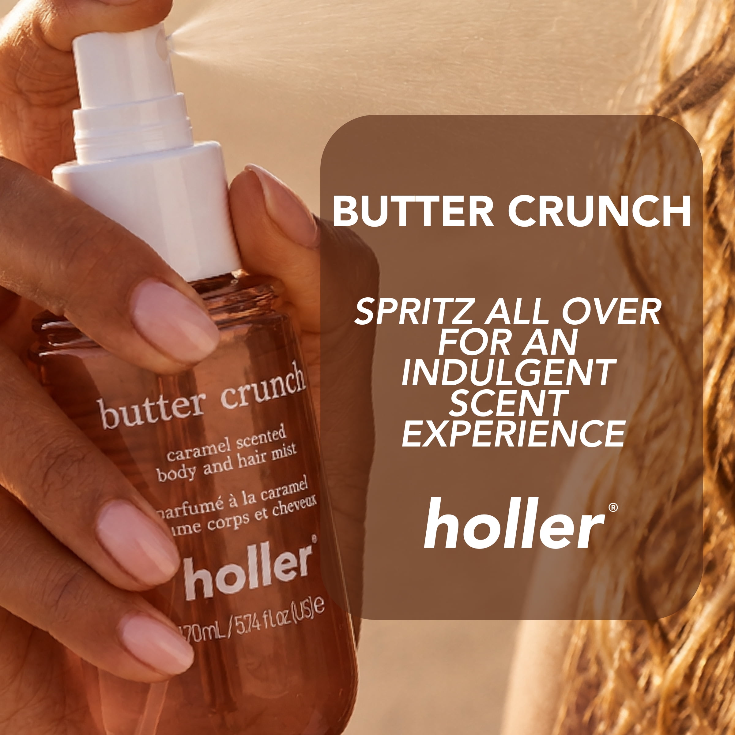 Holler Butter Crunch Caramel Scented Body and Hair Fragrance Mist, 5.74 fl oz
