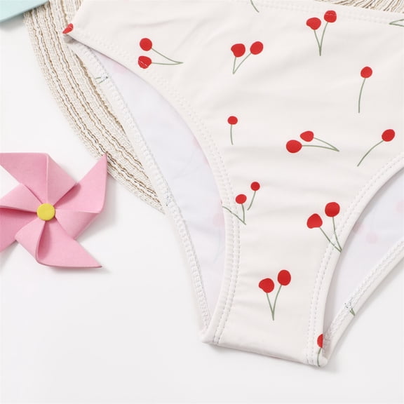 Vedolay Girl's Swimsuits Swimsuit for Girls Scallop Trim Scoop Neck Bikini Swimsuit Two Piece Bathing Suits,Beige 10-11 Years