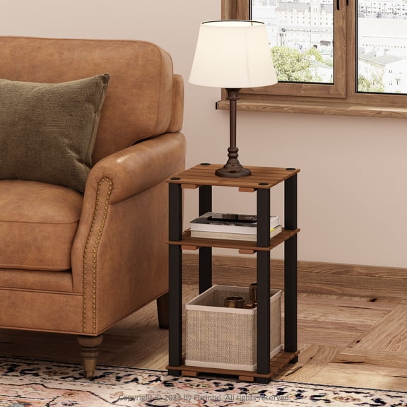 Furinno Turn-N-Tube 3-Tier Wood Slat End Table with Open Shelves, Natural/Black