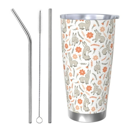 

Bingfone Flower Rabbit for 20 Oz Stainless Steel Travel Mug Double Wall Water Coffee Cup for Home Office Outdoor Works Great for Ice Drinks and Hot Beverage-Straw Three-piece Set