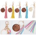 thumbnail image 3 of 5 Colors PU Leather Tassel Keychain Wooden Round Pendant Key Rings PU Leather Car Key Holder with Swivel clasp for DIY Handbag Backpack Hanging Tassels Decoration, 3 of 5