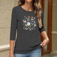 thumbnail image 4 of Charella Women's Floral Printed Tops Flower Graphic Tee Casual Crew Neck 3/4 Sleeve Shirts Loose Fit Clothes (S, Gray 1), 4 of 6