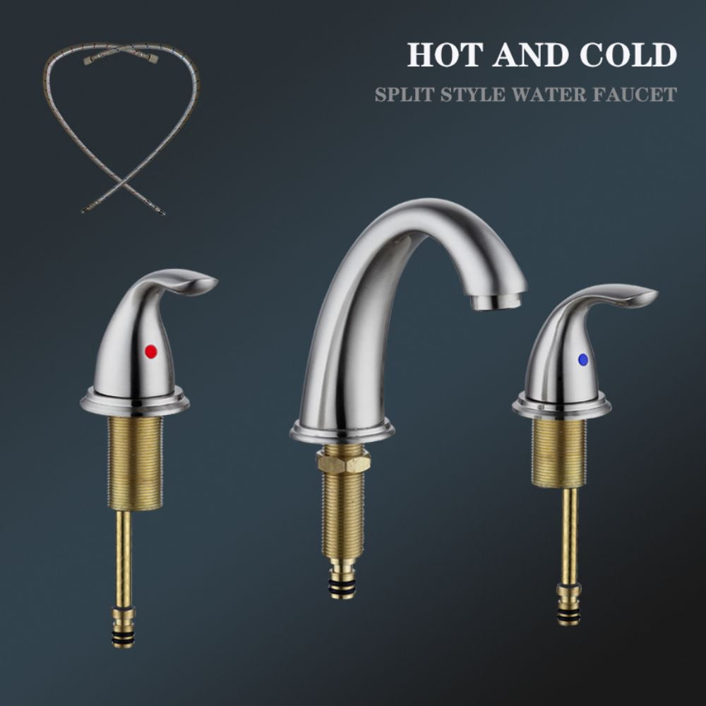 Brushed Nickel Widespread Bathroom Faucet, Waterfall Bathroom Faucets for Sink 3 Hole, 2-Handles Modern Vanity Faucet with Pop Up Drain Assembly