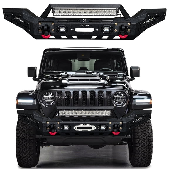 Vijay Compatible with 2007-2026 Jeep Wrangler JK/JL Front Bumper Textured Black Steel with Winch Plate and 3/4" D-Rings