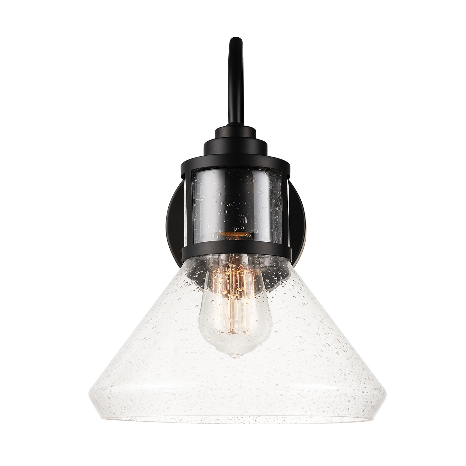 Globe Electric Torrent 1-Light Black Outdoor Wall Sconce with Seeded Glass Shade and Bulb Included, 44661