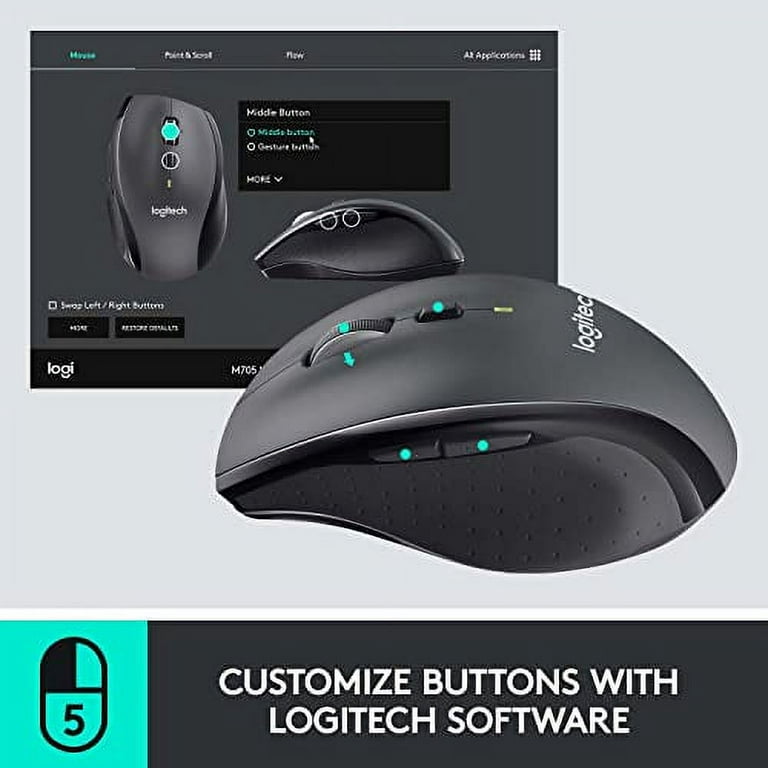  Logitech M705 Marathon Wireless Mouse – Long 3 Year Battery  Life Ergonomic Sculpted Right-Hand Shape Hyper-Fast Scrolling and USB  Unifying Receiver for Computers and laptops Dark Gray (Discontinued by  Manufacturer) 