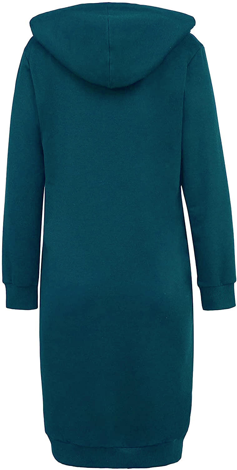 Haute Edition Women's Long Tunic Length Full Zip Hooded Sweatshirt Dress