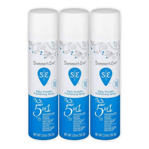 Summer's Eve Freshening Spray Baby Powder 2 oz Size Pack of 3 pH Balanced, Dermatologist