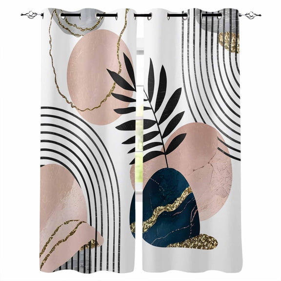 Boho Geometric Blackout Curtains for Bedroom, Modern Abstract Art Tropical Striped Room Darkening Window Drapes for Living Room, Thermal Insulated Grommet Curtains, 52x63 inch, 2 Panels