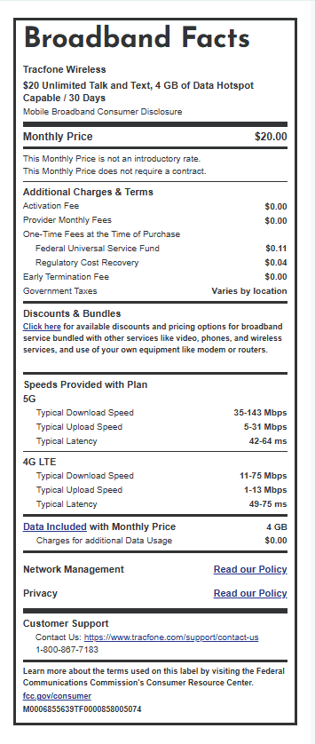 Tracfone $20 Smartphone Unlimited Talk & Text 30-Day Prepaid Plan (4 GB at high speed) Direct Top Up