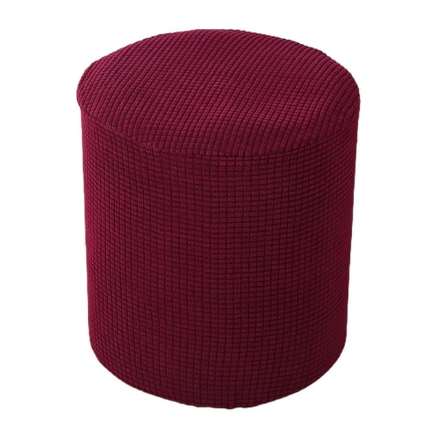 Round Ottoman Cover Footstool Protector Stretch Pouf Stool with Elastic Bottom, Red