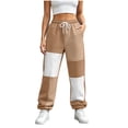 thumbnail image 3 of Nmnitkp Women's Color Block Joggers Sweatpants with Pockets Drawstring Elastic Waist Loose Fleece Winter Athletic Pants for Workout Lounge Casual Daily Wear Khaki,L, 3 of 7