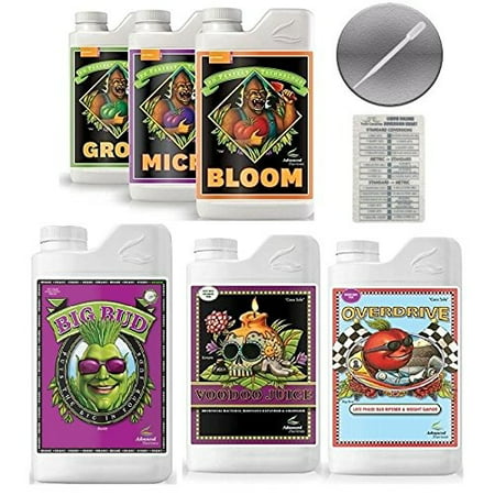 Advanced Nutrients Bloom Grow Micro 1L & B-52 1L Big Bud Organic 1L Voodoo Juice 1L Overdrive 1L Bundle  Conversion Chart and 3mL