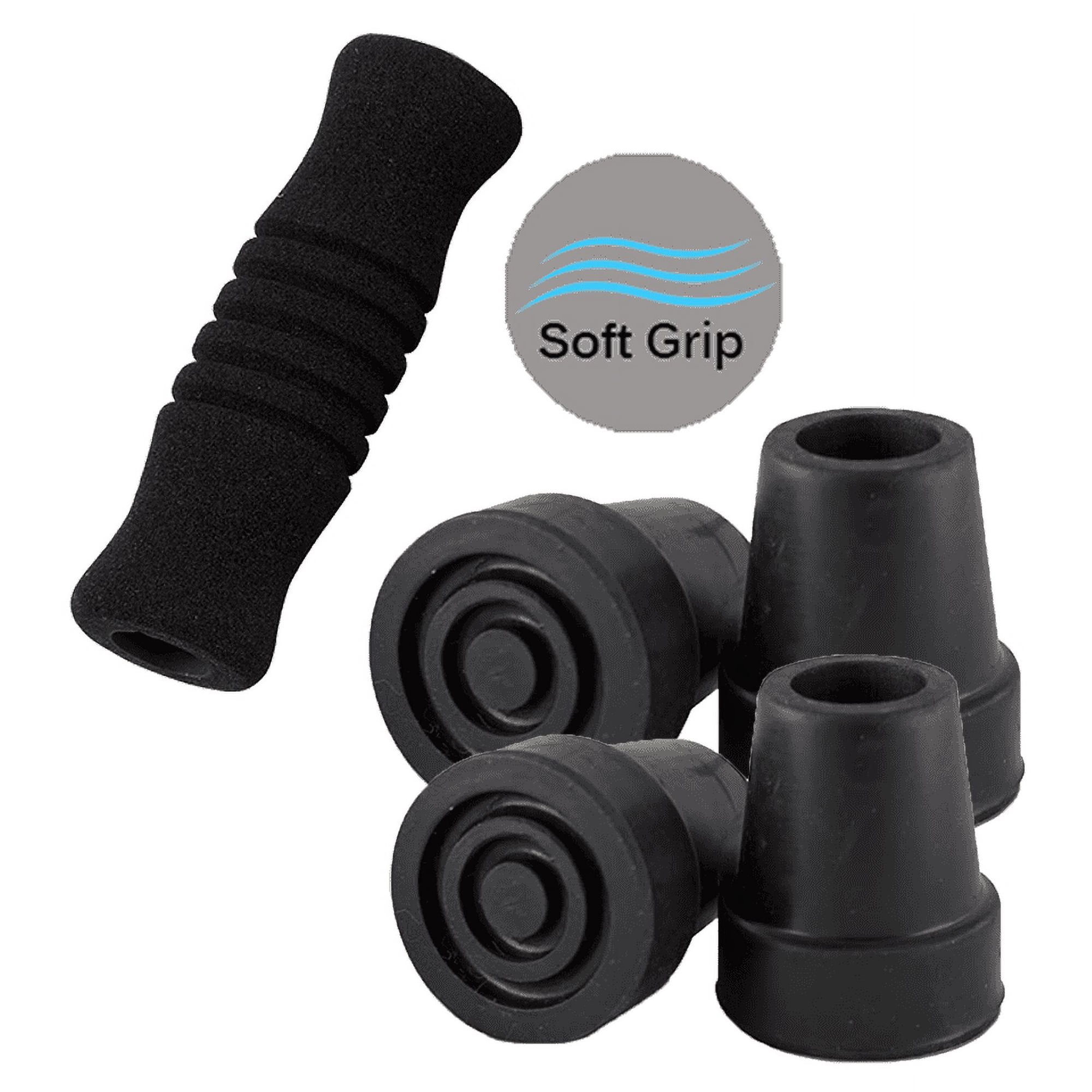 Sky Med 5/8'' Shaft Large Base Quad Cane Revitalize Replacement Kit, Includes Four 5/8" Tips, One Black Soft Grip and One End Cap (5/8")
