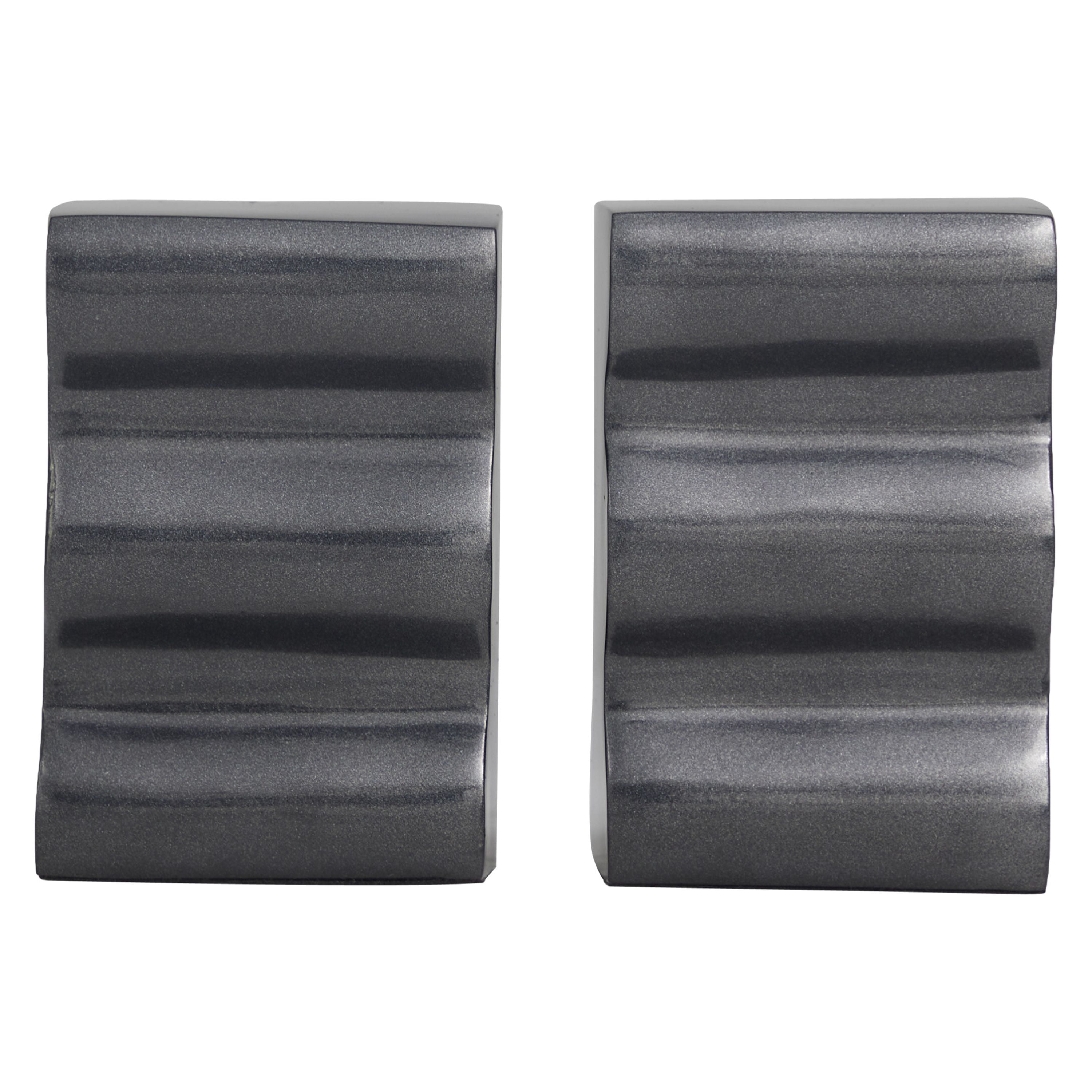 DecMode 4" Wave Inspired Dark Gray Aluminum Bookends (Set of 2)