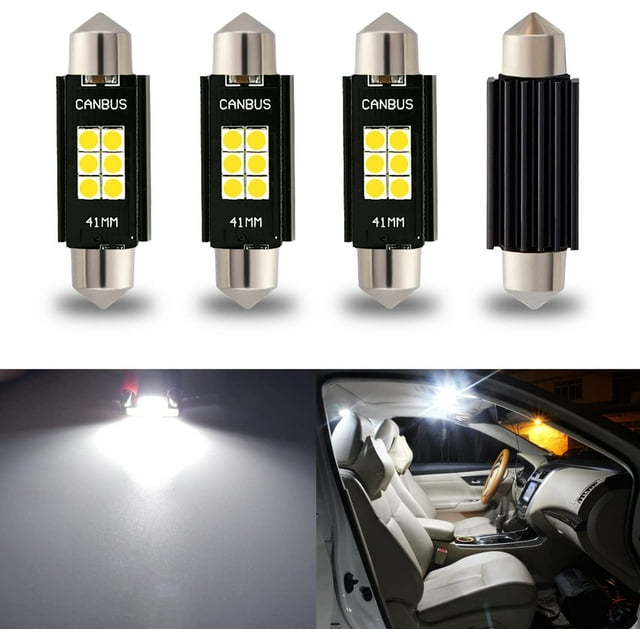 Paquete de 4 bombillas LED 211-2 212-2 578 Festoon de 1,61" y 41 mm, extremadamente brillantes y sin errores, para luces de mapa interiores y luces de cortesía de matrícula, color blanco xenón.