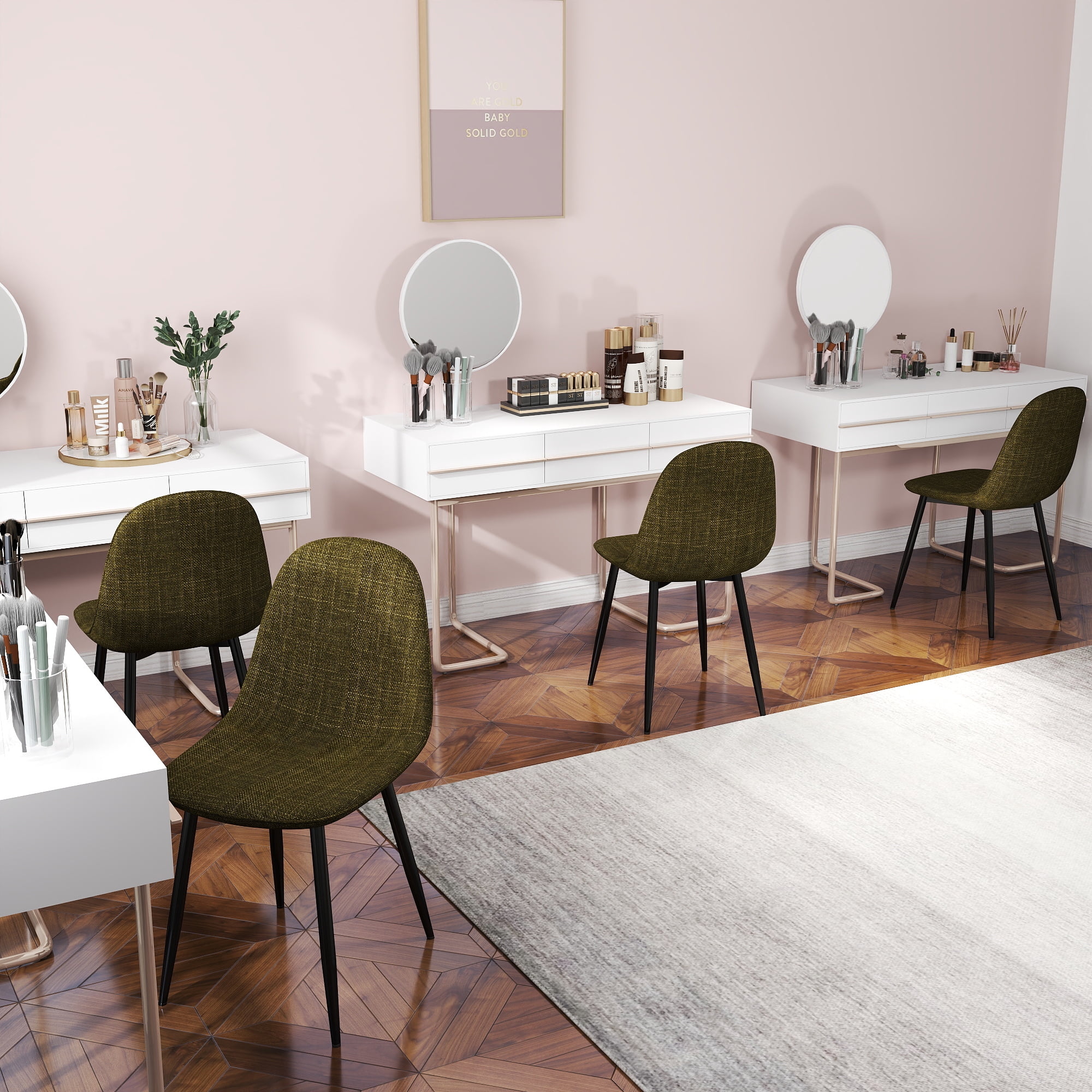 Homy Casa Lot de 4 chaises d'appoint rembourrées sans accoudoirs pour salon, chambre à coucher, réception, tissu vert