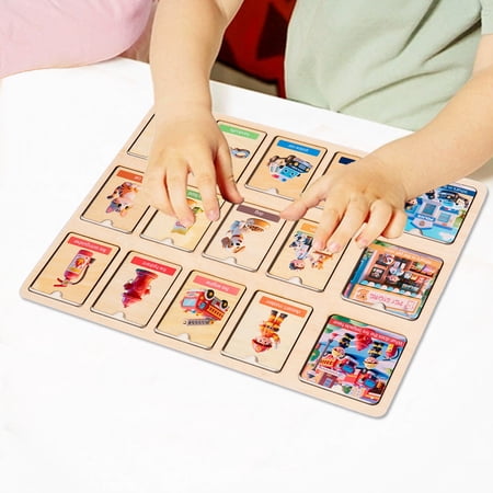 Wooden Puzzle Board for Toddlers Early Education Matching Game Fruits Animals Professions Montessori Learning Toy Fine Motor Skills Activity(D)