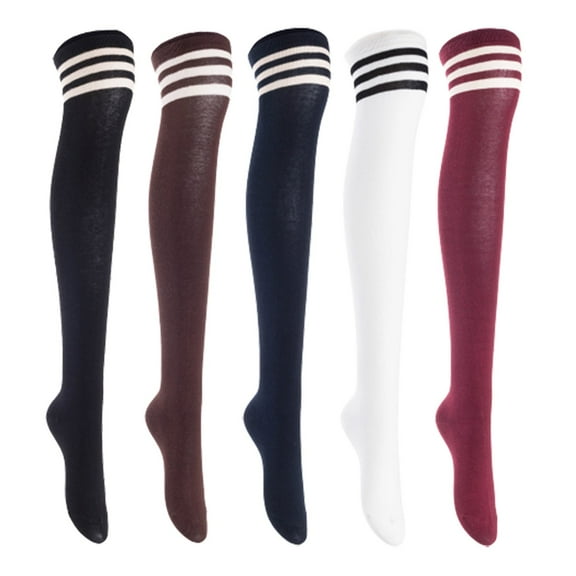 Lian LifeStyle Women's 5 Pairs Adorable Comfortable Soft Thigh High Over Knee High Cotton Socks, Size 6-9, JMYP1022 Black, Coffee, Navy, White, Wine