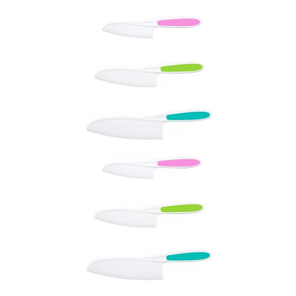 Toystoory Juegos de cocina para niños, cortador seguro de plástico Real para ensalada de pastel de frutas, bordes dentados, platos, manijas tipo 8 2piezas