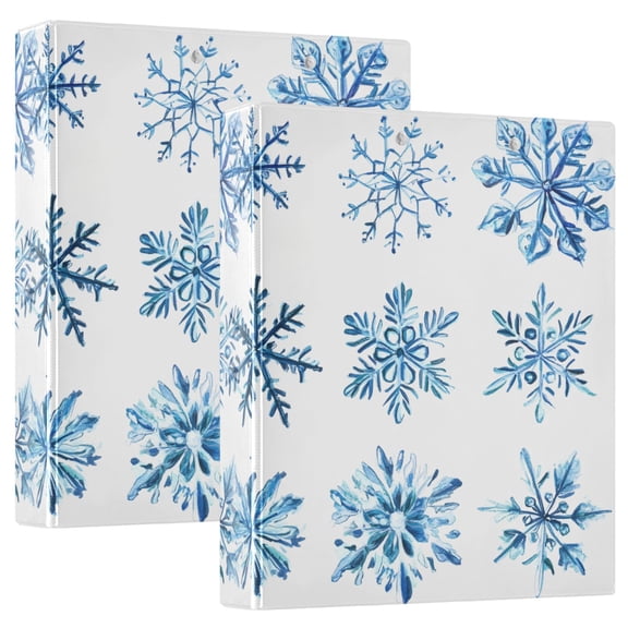 joogoo Christmas Snowflakes Blue Hardcover 3 Ring Binder 1.5" Round Rings Interior Pockets Binders Organizer 2 Pack