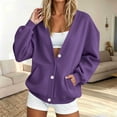 thumbnail image 2 of Winter Women's Fashion Sweatshirt Casual Oversized V-Neck Button Down Cardigan Long Sleeve Loose Fit Open Front Jacket with Pockets, 2 of 7