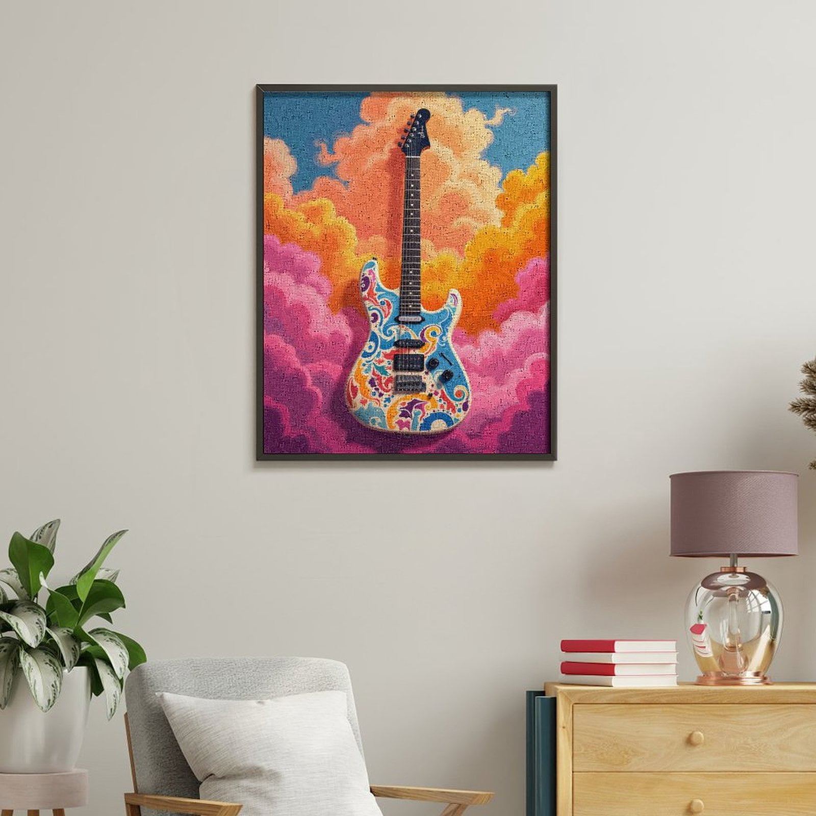 Paint by Numbers Kit for Adults, Psychedelic Guitar Cloudscape Paint by Numbers, Easy Paint by Numbers Kit for Adults Beginner, DIY Adult Paint by Number Kits on Canvas, Home Decor