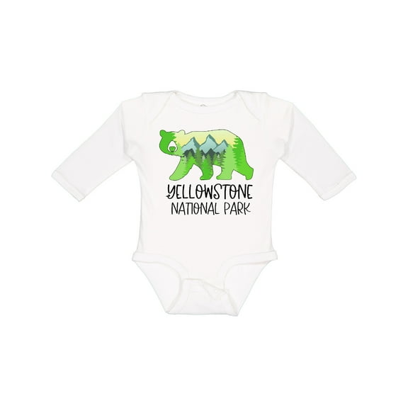 Inktastic Yellowstone National Park Mountains and Bear Shape Boys or Girls Long Sleeve Baby Bodysuit