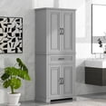thumbnail image 2 of 72" Tall Bathroom Storage Cabinet with Doors and Drawer, Freestanding Floor Cupboard with Storage Rack and Adjustable Shelf for Living Room, Grey, 2 of 8