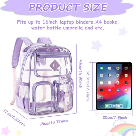 PVC Transparent Backpack Stadium Approved See-Through Bookbag Daypack Office Travel