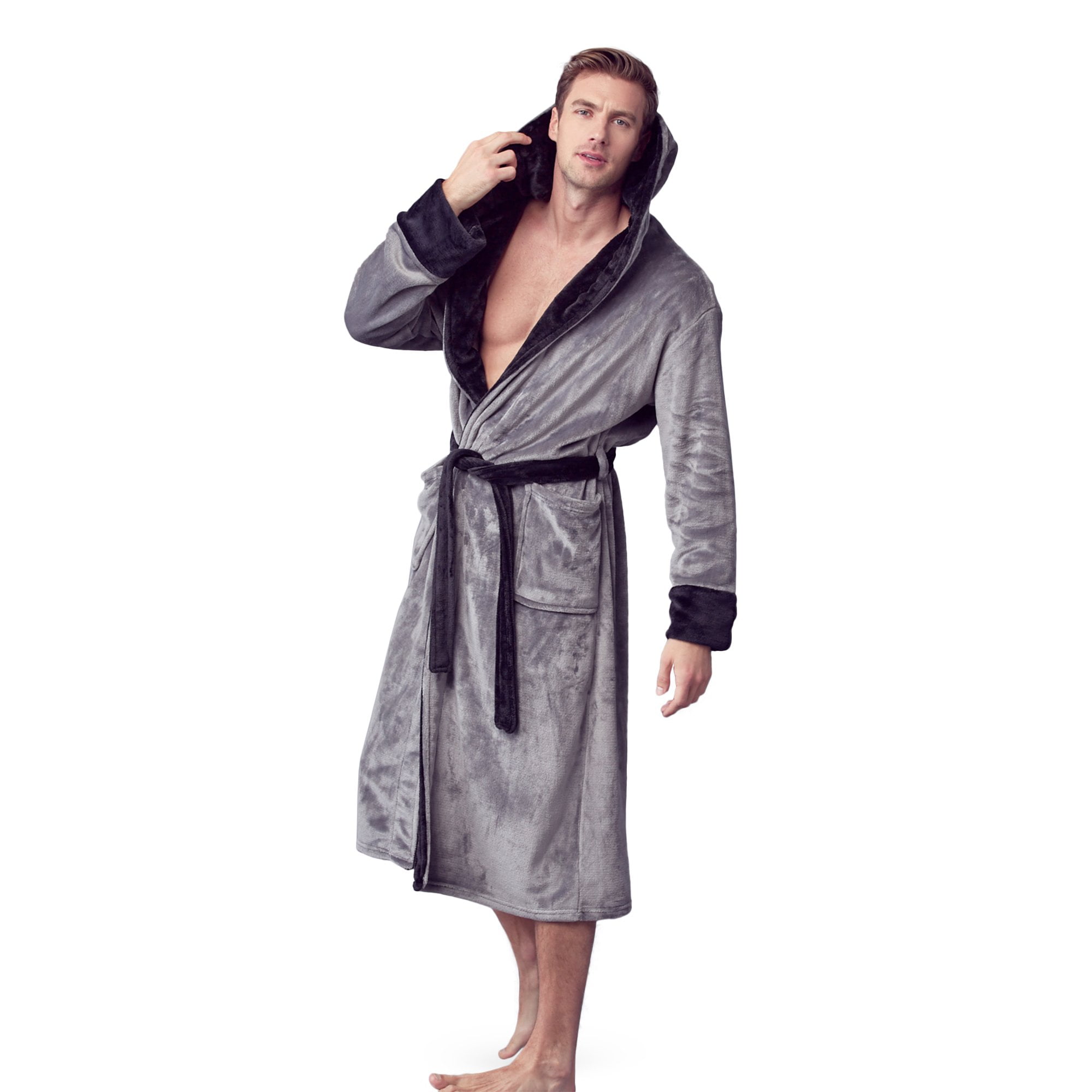 pujingge Mens Winter Robes Plush Shawl Bathrobe Nightgown Spa Robe