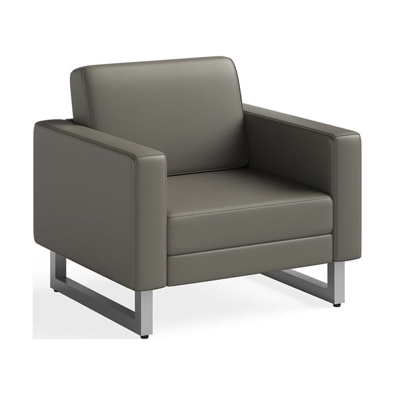 Safco Mirella Adult Lounge Chair in Grey Vinyl, Square Legs, Indoor Use