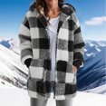 thumbnail image 2 of felwors Womens Winter Coats Trendy Fuzzy Fleece Hoodies Open Front Fall Sherpa Jackets Warm Plaid Cardigans Casual Outerwear Grey, XXL, 2 of 7