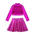 thumbnail image 3 of TiaoBug Kids Girls Dance Outfits 2-Piece Party Dress Costume Shiny Sequin Crop Tops with Metallic Skirt Set Hot Pink 10, 3 of 7
