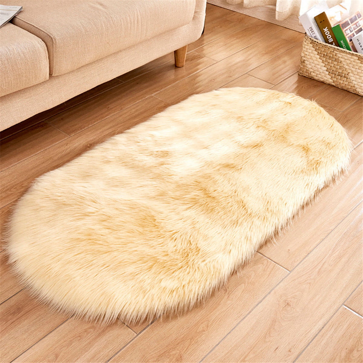 Anti-Skid Fur Fluffy Shag Rug Long Pile Washable Non-Skid Furry Carpet Oval  *# 