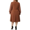 thumbnail image 3 of Agnes Orinda Women's Plus Size Dress Long Sleeve Swiss Dots V Neck Wrap Formal Dresses 2X Caramel, 3 of 6